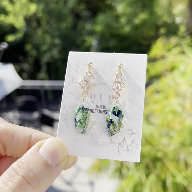 OUD原创.手工饰品.轻奢华丽.水钻宝石风格.美国14K包金耳环/耳夹 - 耳环/耳夹 - 贝壳 绿色
