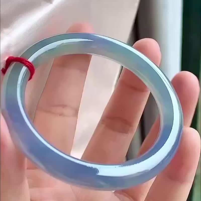 冰种 天然翡翠 缅甸 A玉 玉镯 • 冰种紫蓝翡翠圆镯 - 手链/手环 - 玉石 蓝色