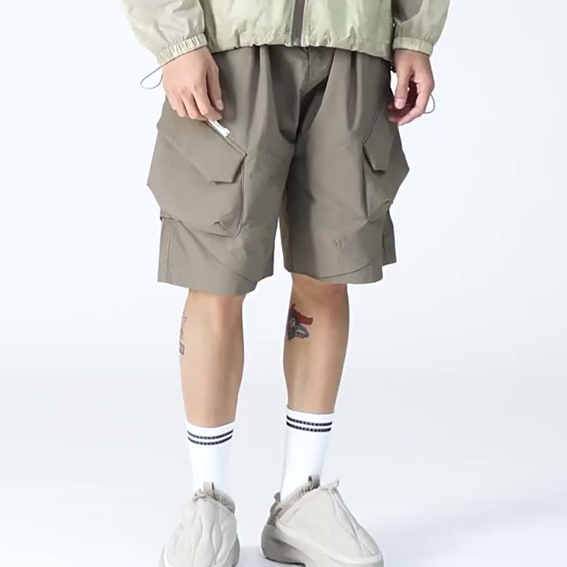 海绵磁铁口袋工装短裤男夏季户外休闲五分裤中裤 - 男士短裤 - 其他材质 黑色