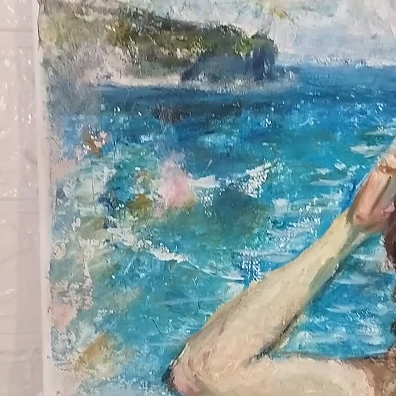 布面油画海洋 40x40 厘米。 - 墙贴/壁贴 - 棉．麻 蓝色