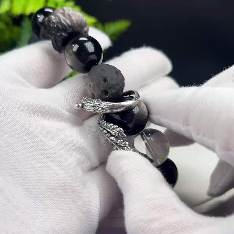 设计多宝手串银曜醒狮盘蛇并蒂莲白水晶黑发晶S999银凤凰内在觉醒 - 手链/手环 - 宝石 