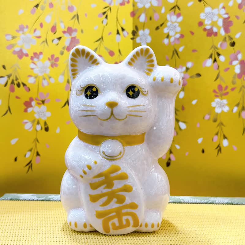 【桃晶万福】日本清水烧招财猫 | 花结晶 桃 - 千万両 左 - 摆饰 - 瓷 白色