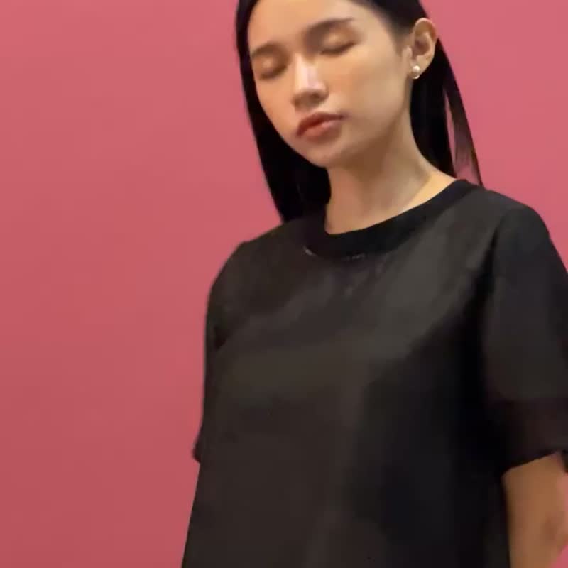 抽象图样-层次雪纺上衣-黑白色 - 女装上衣 - 棉 黑色