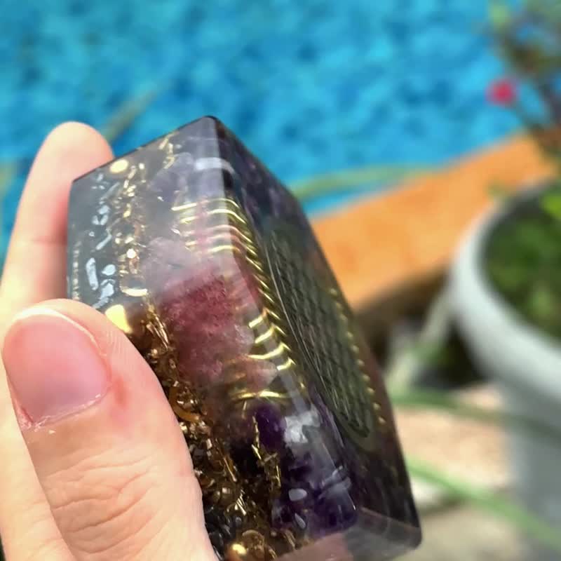 奥刚能量塔 | 生命之花OM神圣符号六边形家居摆件 - 摆饰 - 水晶 紫色