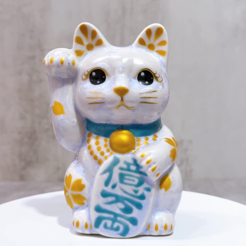 【樱耀亿福】日本清水烧招财猫 | 花结晶 藤 体金樱 亿万両 右 - 摆饰 - 瓷 蓝色