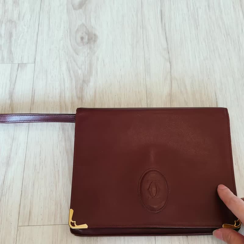 卡地亚 Les Must de Cartier 法国制真皮勃艮第酒红手拿包 - 手拿包 - 真皮 红色
