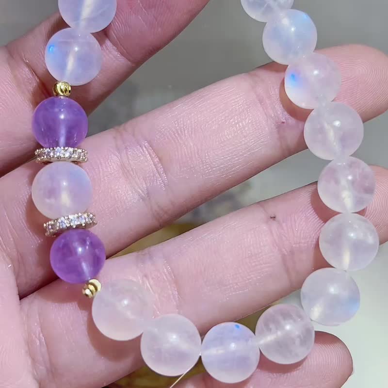 正能量/安稳平静-蓝光白月光紫晶手链 - 手链/手环 - 水晶 