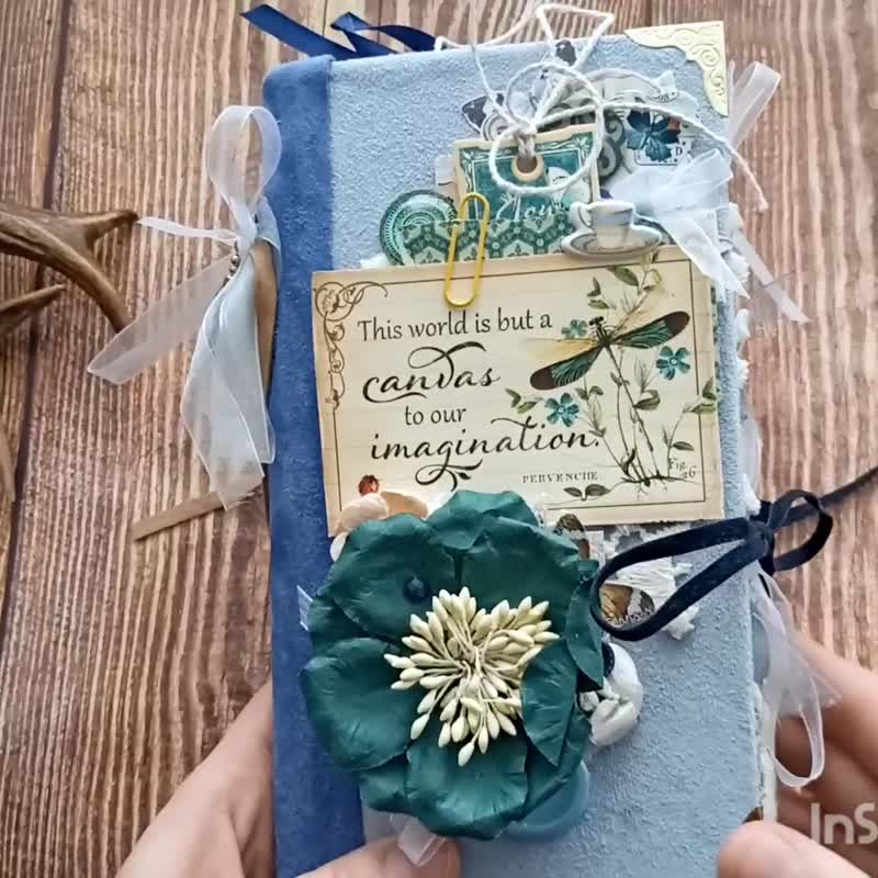 蓝色蜻蜓拼贴手帐本 手工制作 植物 大自然 蝴蝶 笔记本 - 笔记本/手帐 - 纸 蓝色