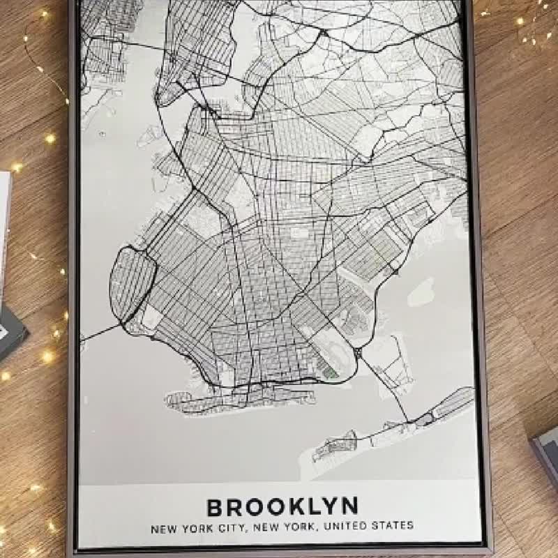 【样画】城市地图 • 布鲁克林 - 银箔款画布/地图挂画/城市挂画 - 海报/装饰画/版画 - 棉 灰色