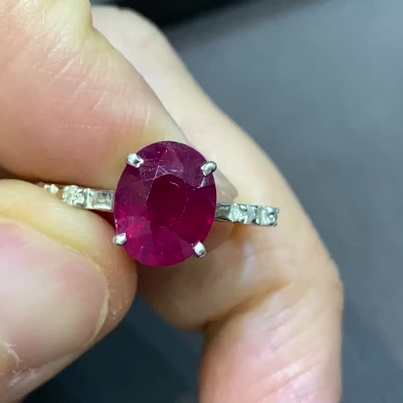 天然 红宝石 钻石 925纯银 戒指 尼泊尔 手工制 - 戒指 - 宝石 红色