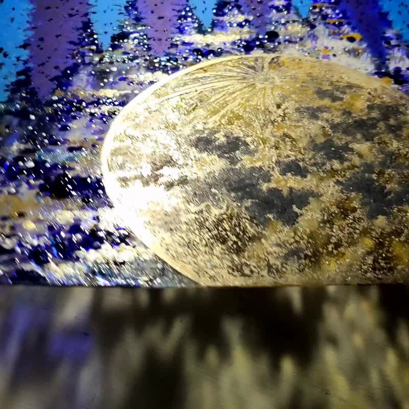 【宝石月夜 32cm】原创画作一件 压克力透明艺术 阴影画作 居家装饰 满月 绘画 夜空 星空 - 墙贴/壁贴 - 压克力 蓝色
