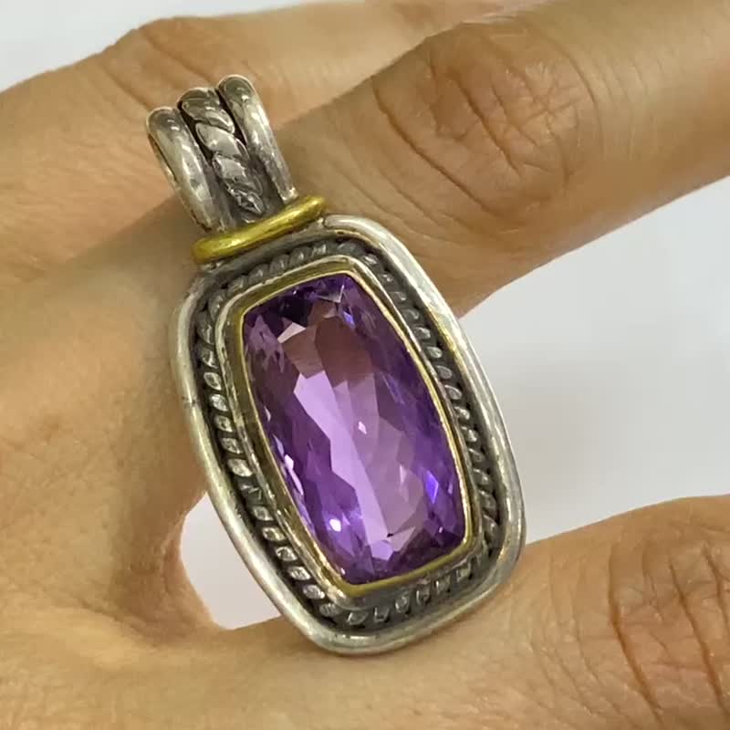 天然  紫水晶 坠 尼泊尔 手工制 925纯银 - 项链 - 半宝石 紫色