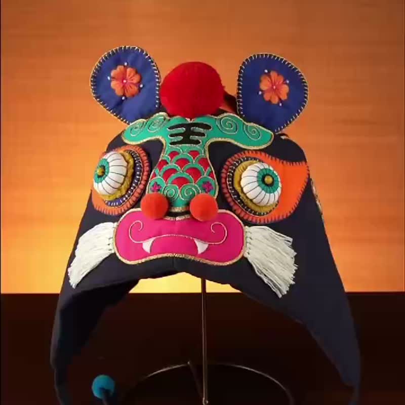 虎头帽 刺绣手工diy材料包 节庆 自绣 高端国潮礼物 布艺老虎 - 帽子 - 棉．麻 