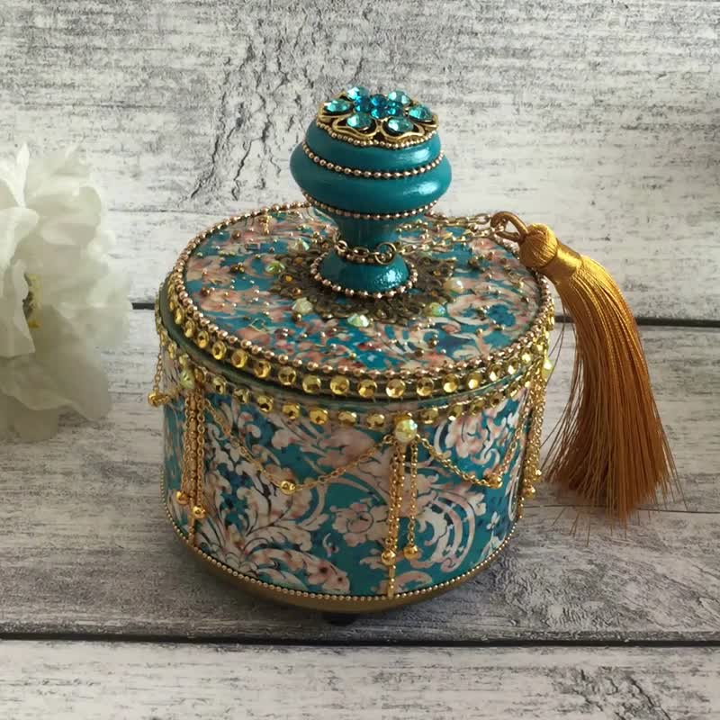 Oriental Jewelry Box, Green Jewelry box,Arabic Jewelry box,Proposal ring box - 收纳用品 - 木头 绿色