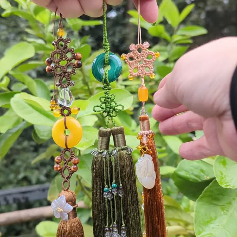 古典中国结艺绳艺流苏穗子挂饰生日礼物旗袍汉服配饰水晶玛瑙平安 - 吊饰 - 水晶 卡其色