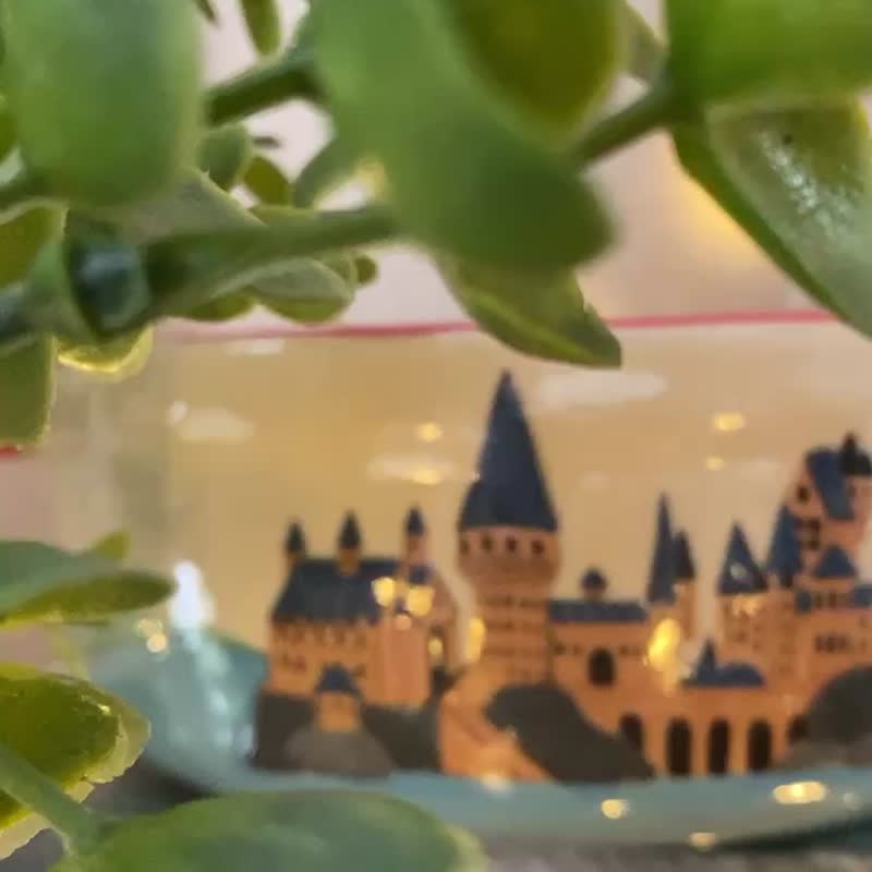 手工制作的陶瓷碗，带有利的霍格沃茨魔法城堡图案。 - 茶具/茶杯 - 陶 白色