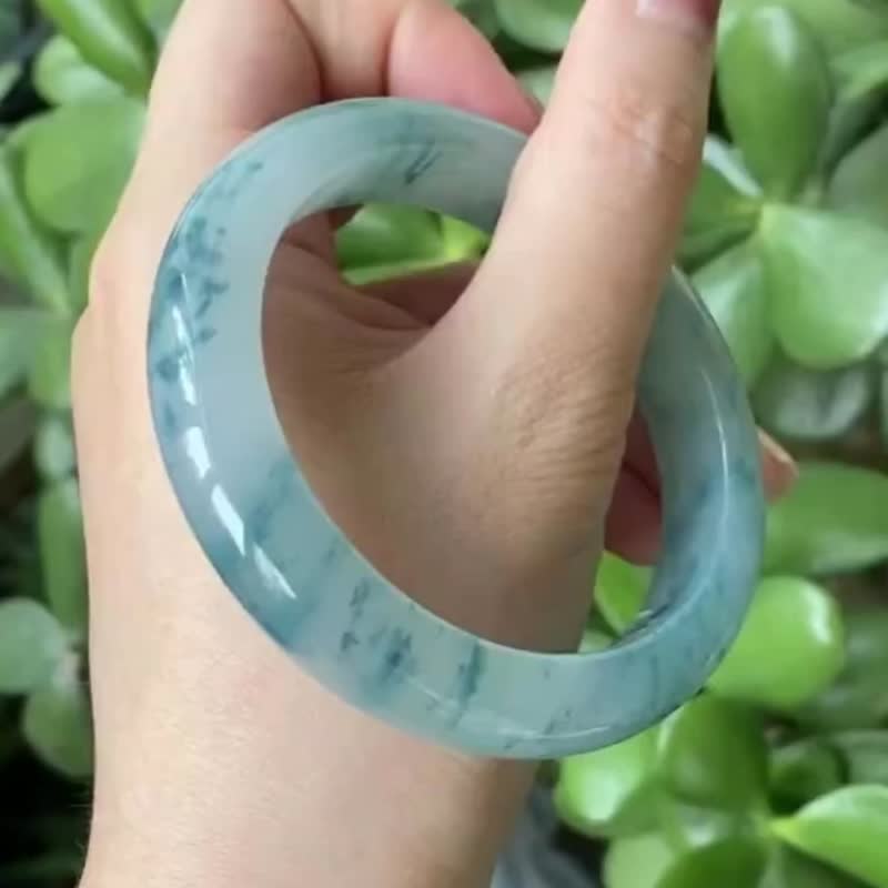 冰种翡翠天然翡翠玉镯A玉手镯 玉鈪 • 冰种天空蓝飘花翡翠福镯 - 手链/手环 - 玉石 蓝色