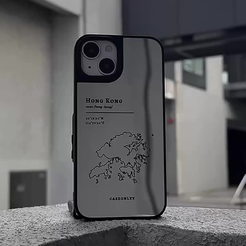 【Hong Kong 手绘地图系列】升级黑框防撞镜面手机保护壳 - 手机壳/手机套 - 塑料 黑色