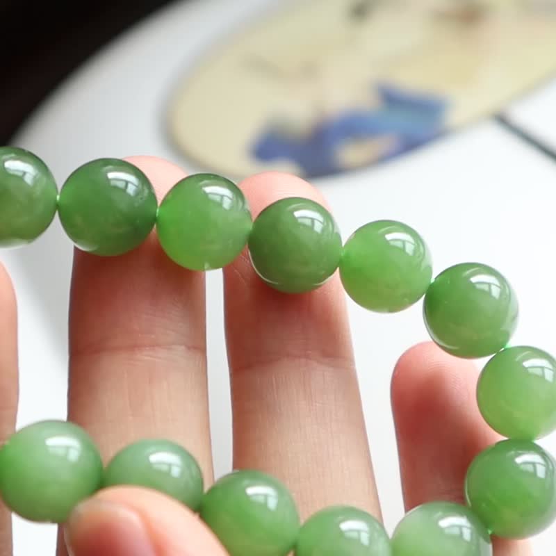 天然碧玉和田玉手链正宗老俄料苹果绿颜色美脂份厚收藏级送妈妈 - 手链/手环 - 玉石 