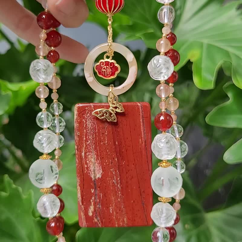 红碧玉 无饰牌 樱花玛瑙 红玉瓍 兔毛 白水晶 项链 单品 礼物 - 项链 - 宝石 红色