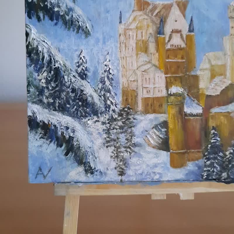 新天鹅堡 冬日 原创油画，巴伐利亚风景画作 - 墙贴/壁贴 - 其他材质 