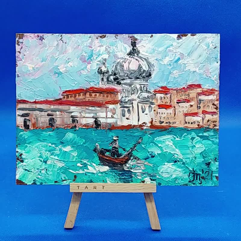 威尼斯。贡多拉船夫。夏季风景。浪漫主义绘画原作厚涂绘画 - 墙贴/壁贴 - 其他材质 蓝色
