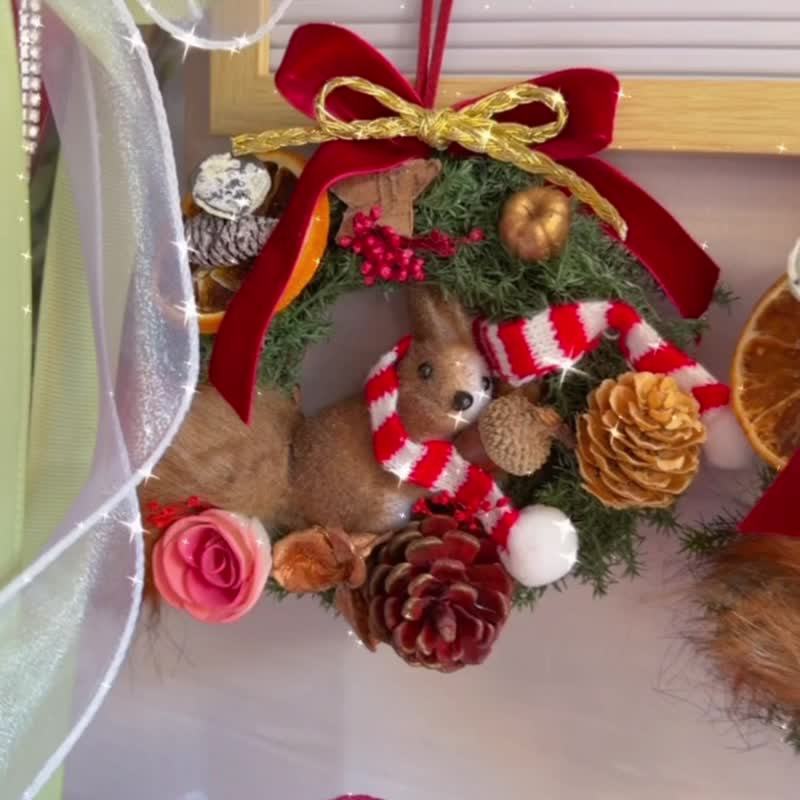 小松鼠的微风圣诞花圈 \疗愈度爆表/ (交换礼物/圣诞礼物/生日礼) - 干燥花/捧花 - 植物．花 多色