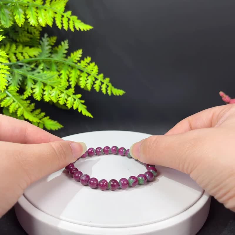 玉化红绿宝素串手链 红宝石黝帘石西瓜双色手串 7mm 叠戴女款 - 手链/手环 - 宝石 