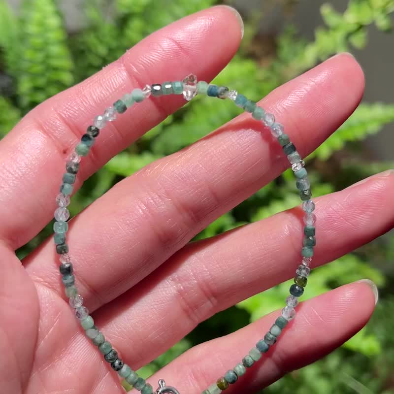 量身订制/纯银/天然石手链/蓝碧玺/赫基蒙 - 手链/手环 - 石头 蓝色