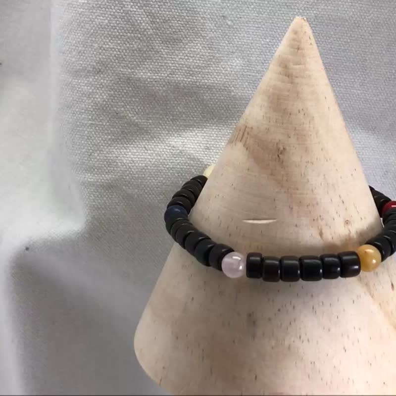 定制祝福手串 宝石 黄玉 黑檀木 苏打石 红玉随 粉晶 弹性手围 - 手链/手环 - 半宝石 黄色