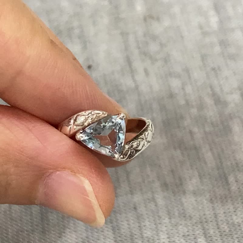 天然 海蓝宝 戒指 尼泊尔 手工制 925纯银 - 戒指 - 宝石 