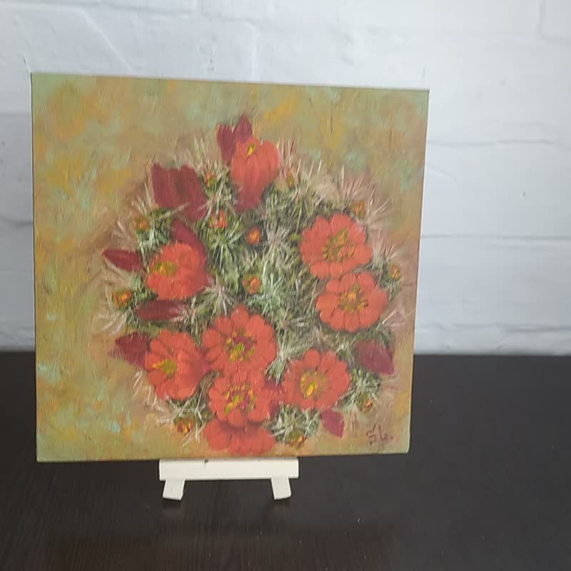 仙人掌油画开花仙人掌原创艺术仙人掌荆棘手工墙艺术 - 海报/装饰画/版画 - 其他材质 多色