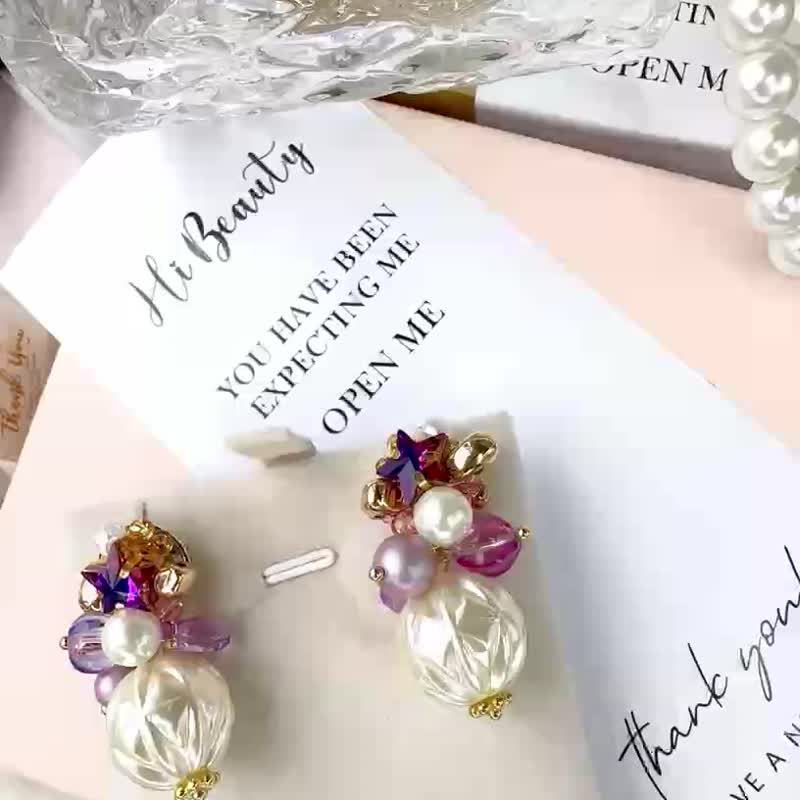 星星耳环/派对耳环/复古风耳环/ wedding earrings/锆石耳环/ - 耳环/耳夹 - 半宝石 