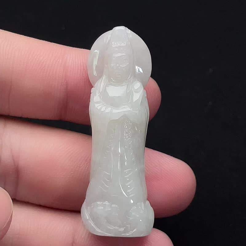 【天上圣母】白翡翡翠妈祖吊饰 | 天然缅甸翡翠A货 | 送礼 - 吊饰 - 玉石 白色