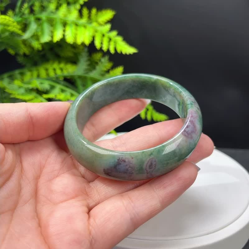 海洋碧玉手镯 56MM 老料玉化森系 绿色飘紫玉髓手环 独特 湖心岛 - 手链/手环 - 半宝石 