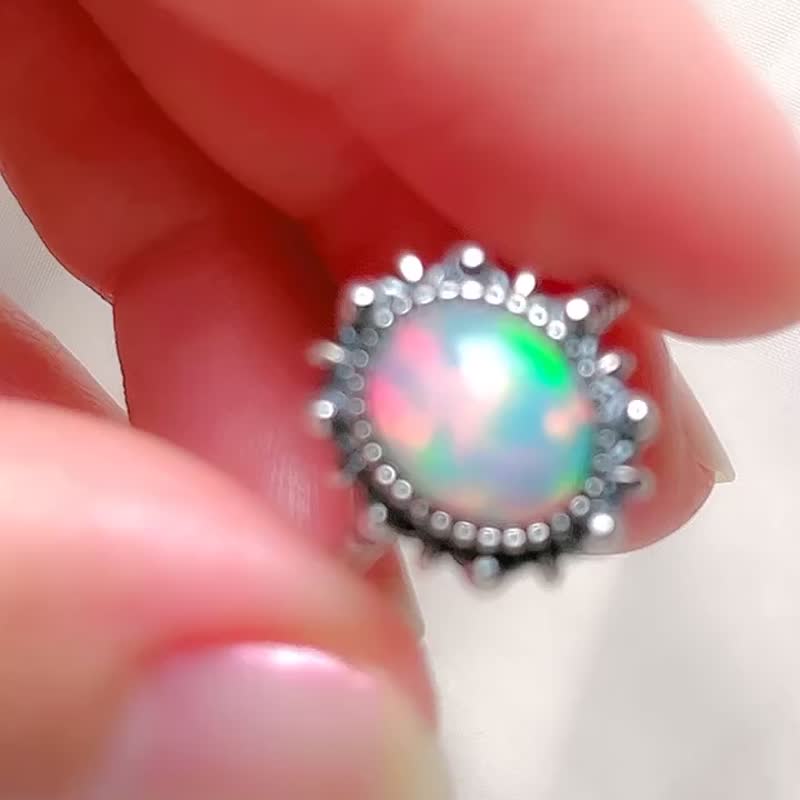 烟花  繁花盛开的色彩 白欧泊戒指 / 蛋白石 / 925纯银 / Opal - 戒指 - 宝石 粉红色