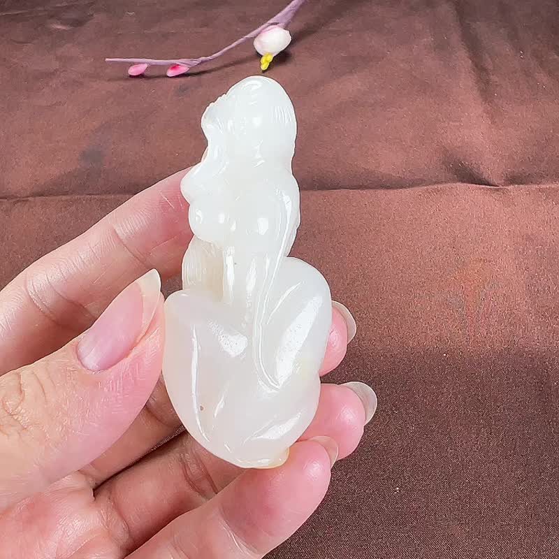 天然新疆和田玉羊脂玉籽料美女玉贵人吊坠玉质细腻温润色泽柔润 - 吊饰 - 玉石 