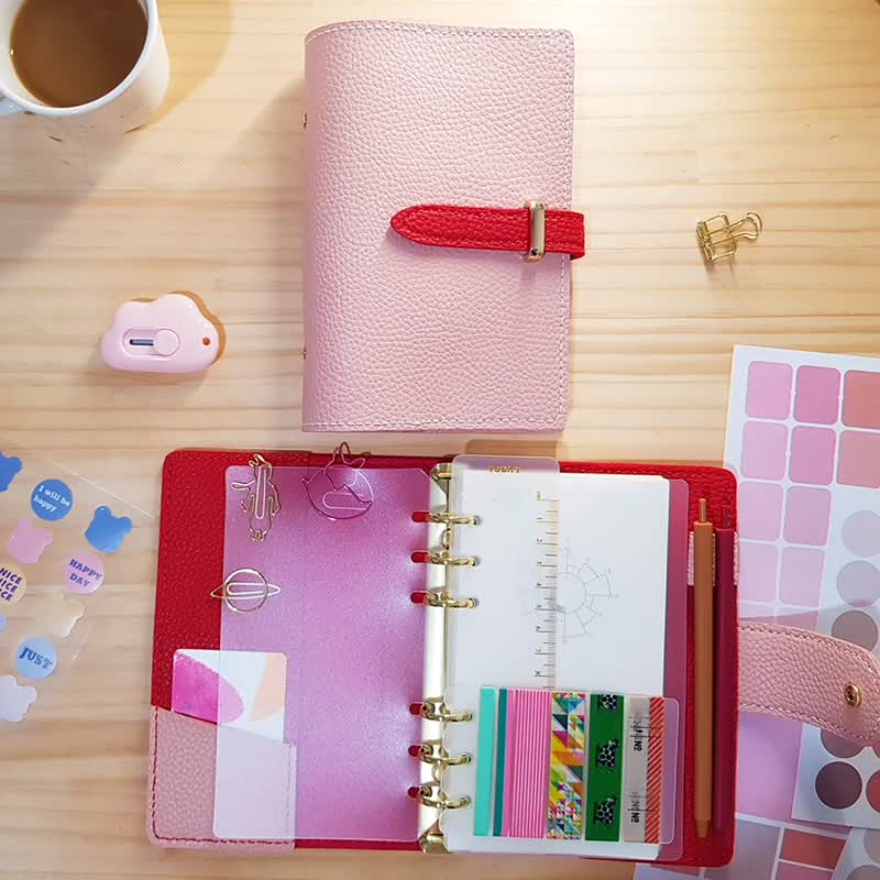 A6手工活页手帐 子弹笔记 12样手帐小物礼包 插环式-法式甜美 - 笔记本/手帐 - 人造皮革 粉红色