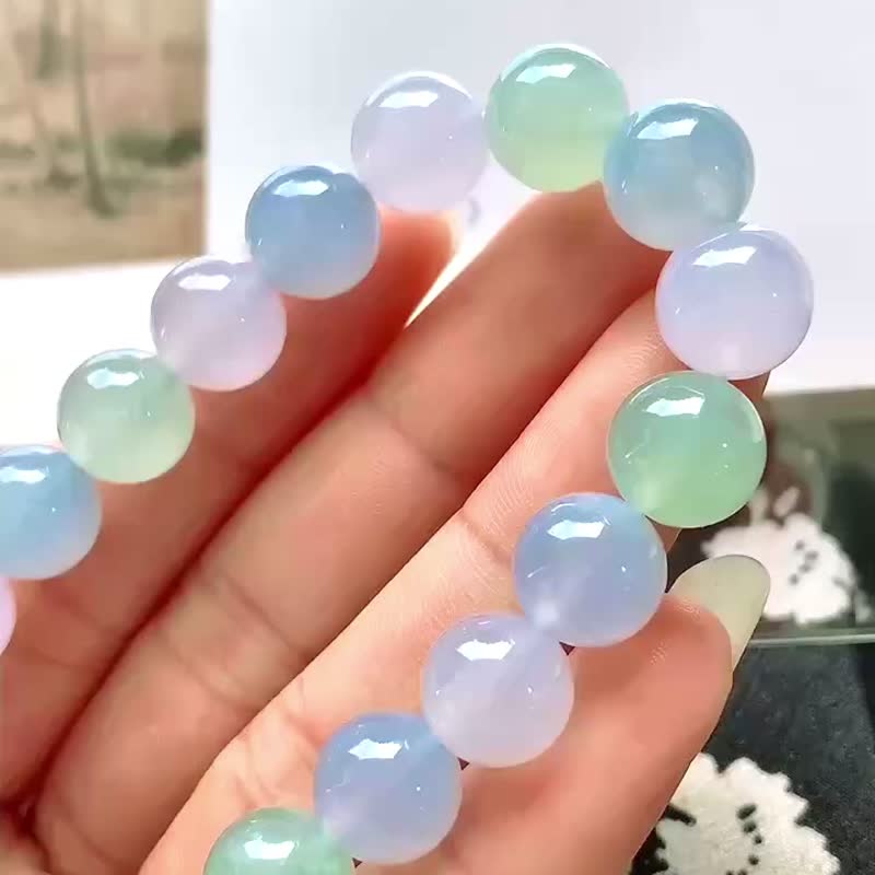 冰种翡翠天然翡翠 A玉 玉珠 玉链手链 • 冰种马卡龙糖果翡翠手串 - 手链/手环 - 玉石 多色