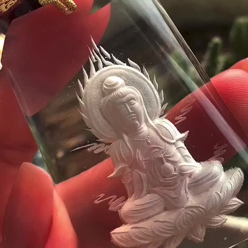 天然白水晶内雕观音吊坠 绳链 颜色水润  佩戴效果好 招好人缘 - 项链 - 水晶 
