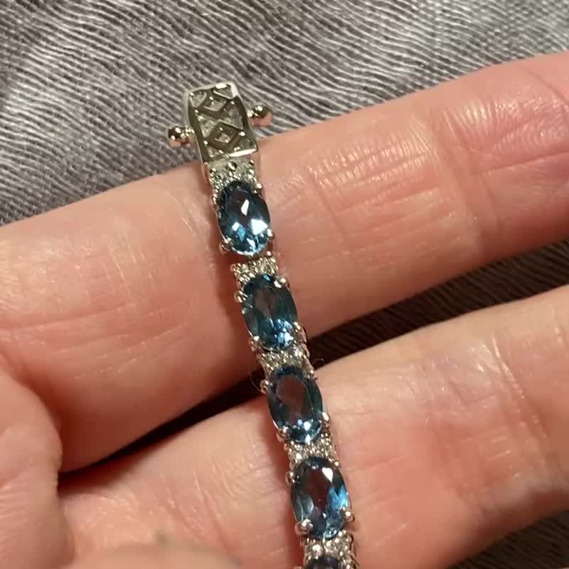 商品在台 天然 伦敦蓝 托帕石 手链 印度制 925纯银 手工制 - 手链/手环 - 宝石 