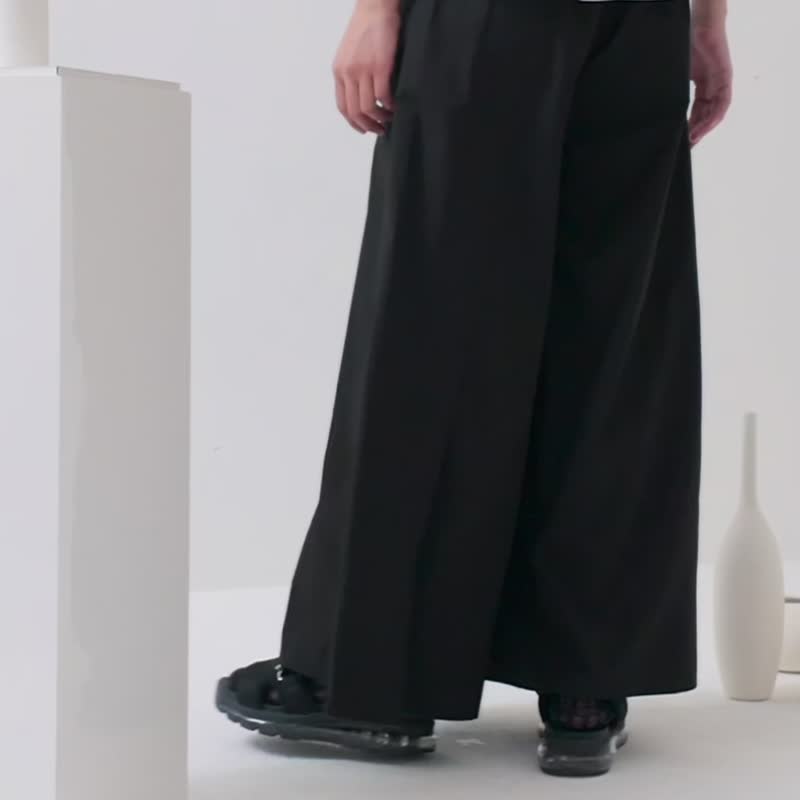 静廓叠片造型开衩长裤 - 女装长裤 - 棉 黑色