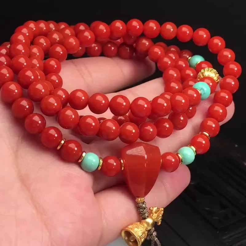 精品四川南红佛珠手链 高大上 满色满肉柿子红 玉质细腻 - 手链/手环 - 水晶 