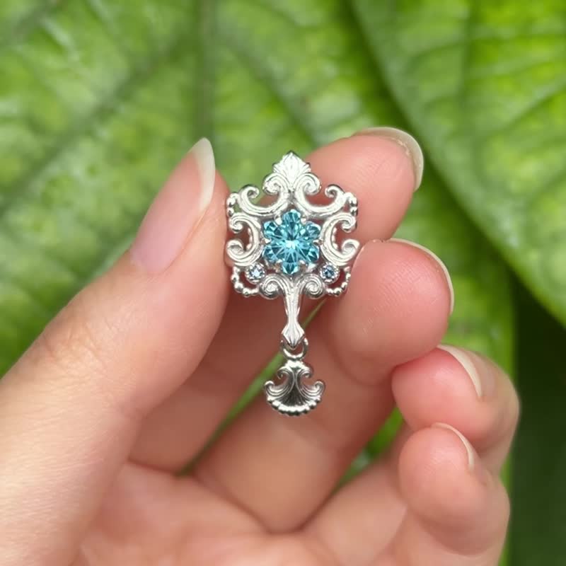 雪花 Only One 系列 托帕石 蓝宝石项链 925银镀白k - 项链 - 纯银 银色