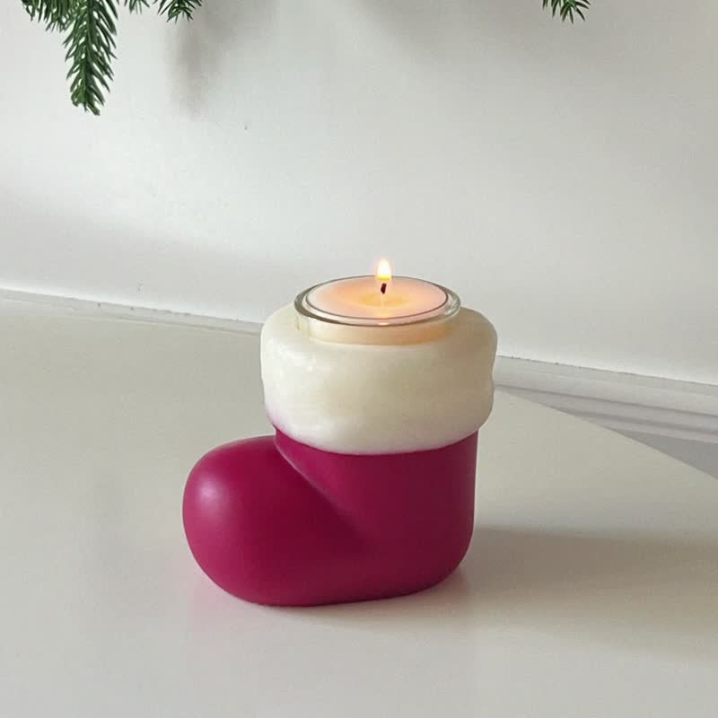 菲比香氛-圣诞靴烛台香氛蜡烛礼盒 - 蜡烛/烛台 - 蜡 红色