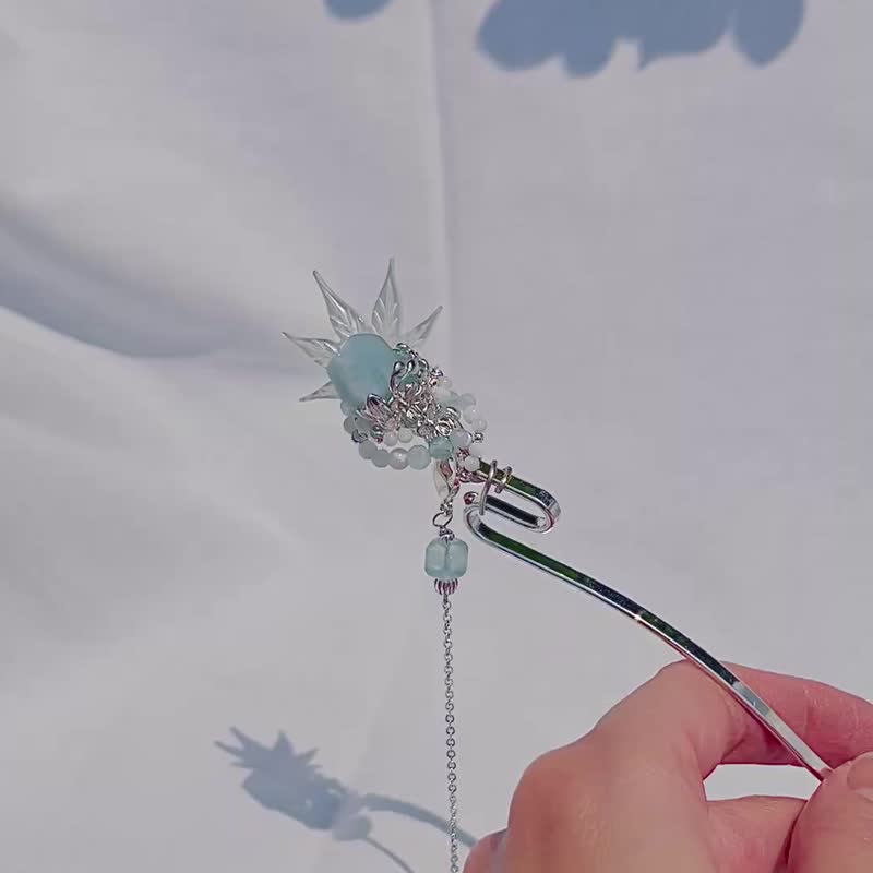 海蓝宝金属编织_步摇_霜梦_孤品_古风饰品_发饰 - 其他 - 半宝石 蓝色