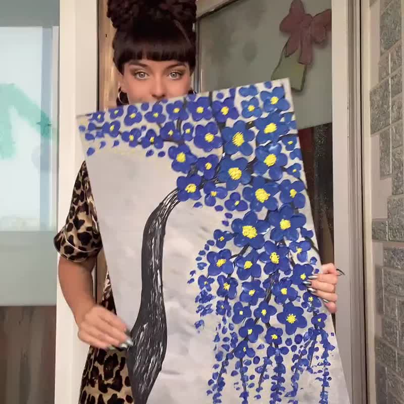 生命之树画花原画秋天树画黄花Impasto画15,9*27MyrikArt - 海报/装饰画/版画 - 其他材质 蓝色