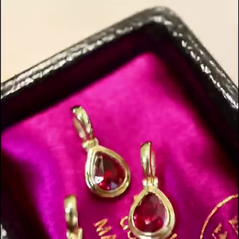 【WhiteKuo】18k鸽血红色红宝石水滴万能扣吊坠 - 耳环/耳夹 - 宝石 红色