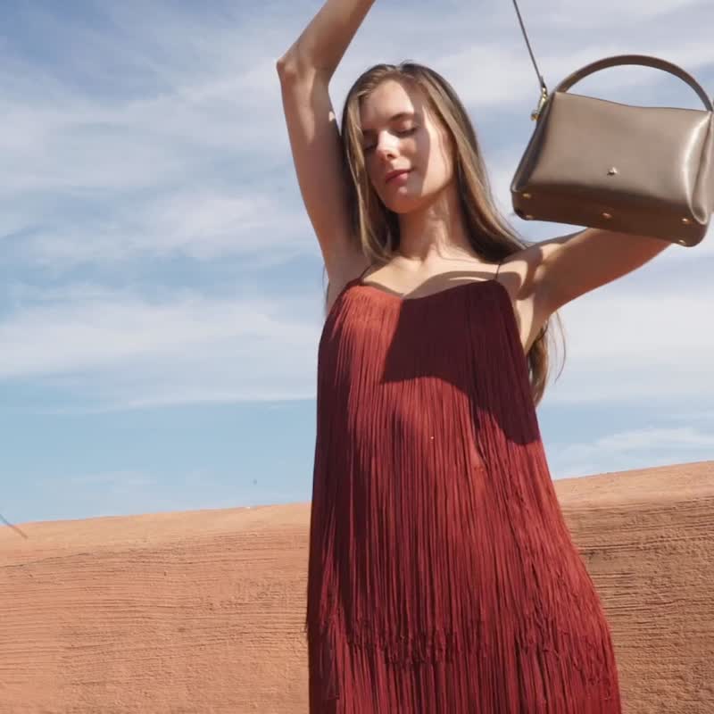 Vénus 皮革手提斜背包/摩卡 - 手提包/手提袋 - 真皮 