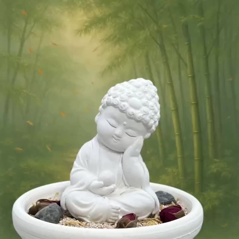 静性香氛扩香盘组 净念吉祥小佛  圭藻砂精油香气盘 文青疗愈摆件 - 香薰/精油/线香 - 水泥 白色